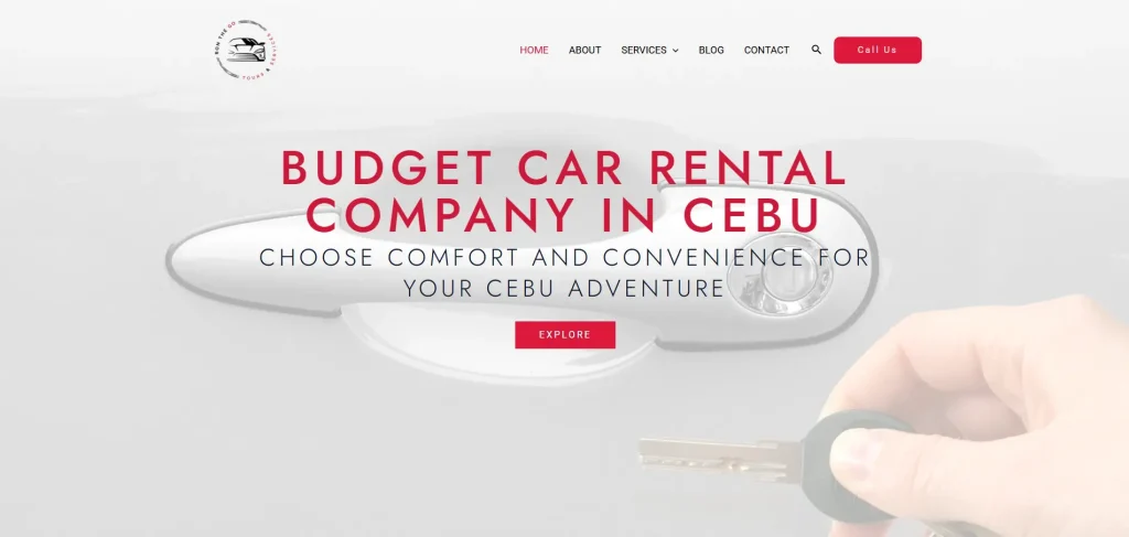 Client car rental website homepage showing SEO improvements and mobile-friendly design