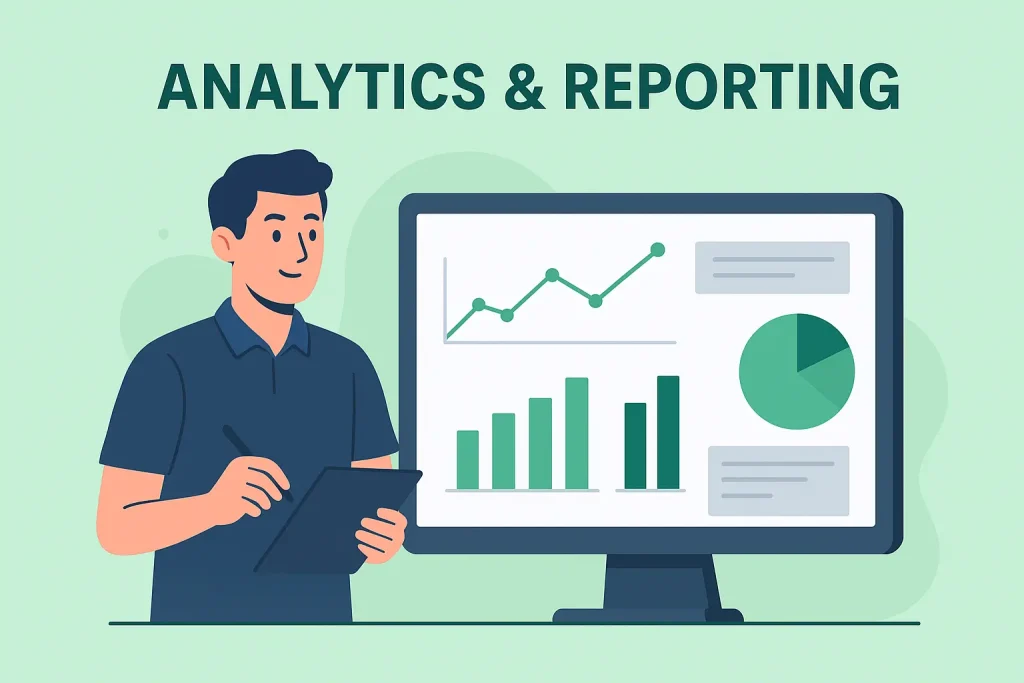 SEO analytics and reporting service with detailed insights on website traffic, conversions, and KPIs