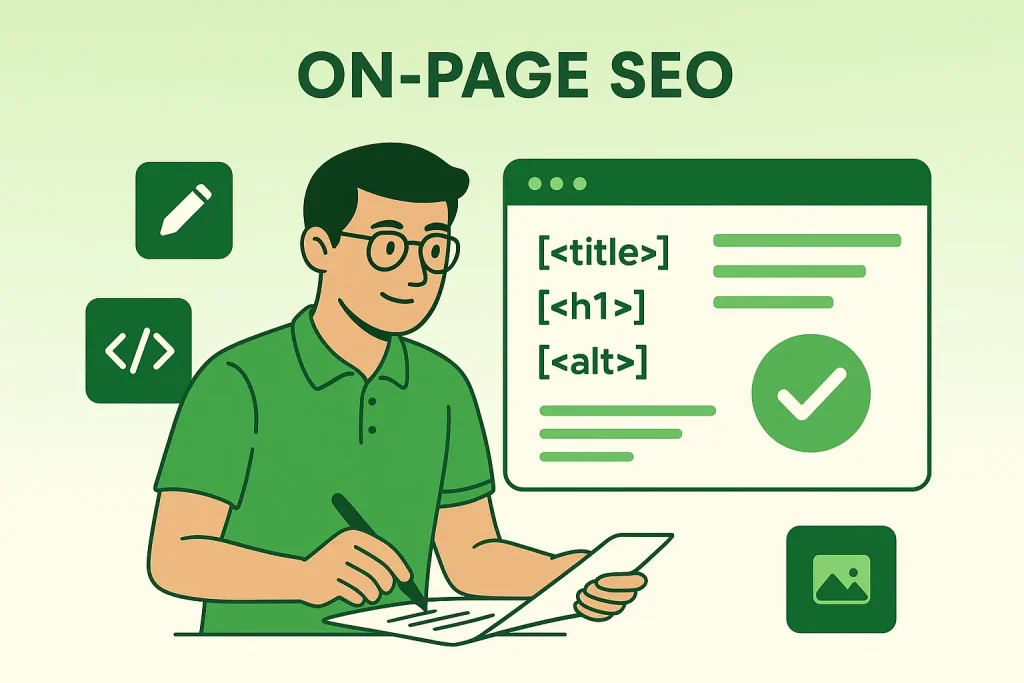 On-page SEO optimization service including content strategy, meta tags, and keyword placement for better rankings