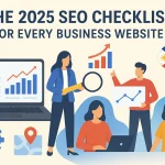 Illustration of SEO specialists analyzing website performance charts, ranking data, and local search strategies with Philippine elements, representing the 2025 SEO checklist for businesses.